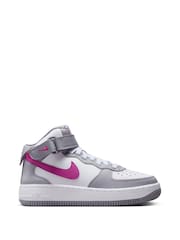 Nike Grey/White Youth Air Force 1 Mid EasyOn Trainers - Image 1 of 13