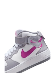 Nike Grey/White Youth Air Force 1 Mid EasyOn Trainers - Image 10 of 13