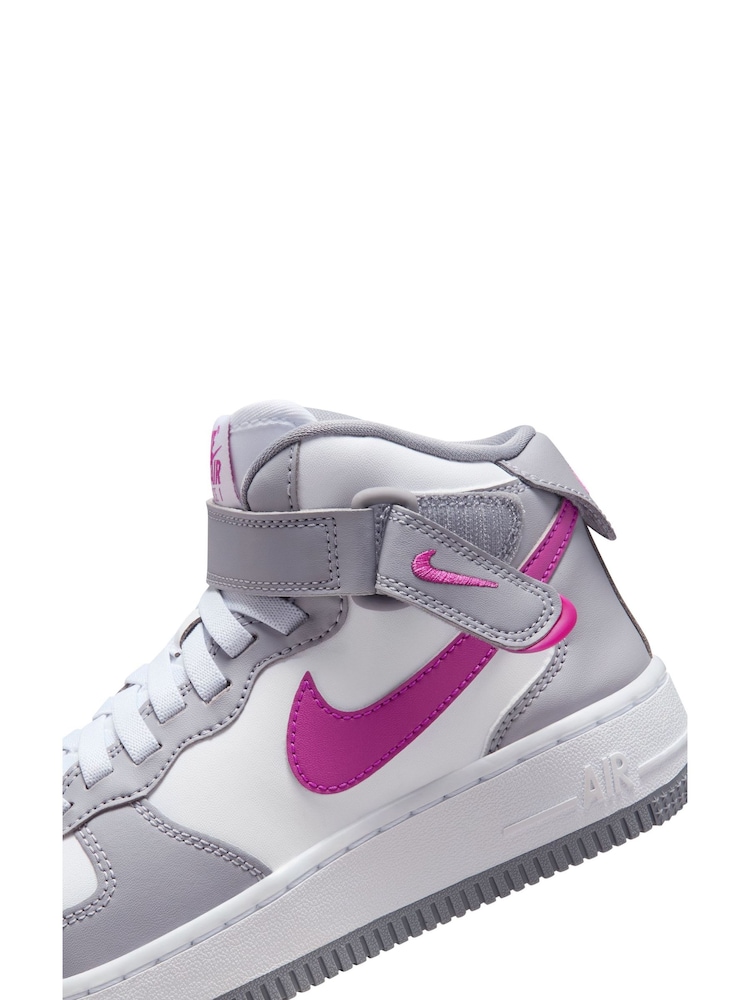 Nike Grey/White Youth Air Force 1 Mid EasyOn Trainers - Image 10 of 13