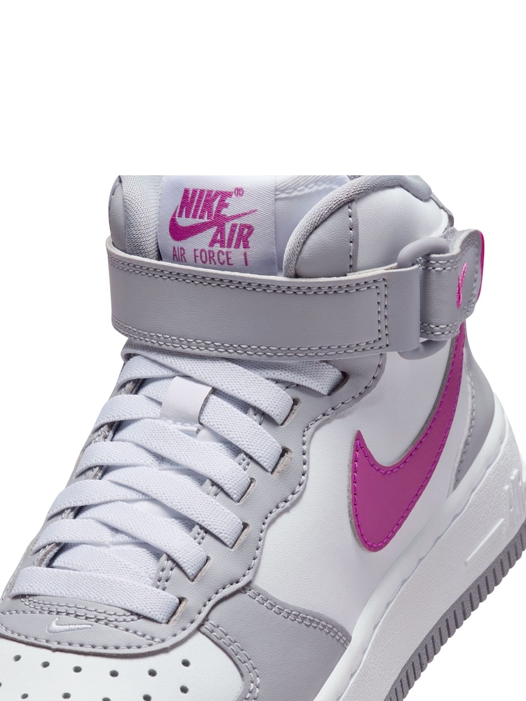 Nike Grey/White Youth Air Force 1 Mid EasyOn Trainers - Image 11 of 13