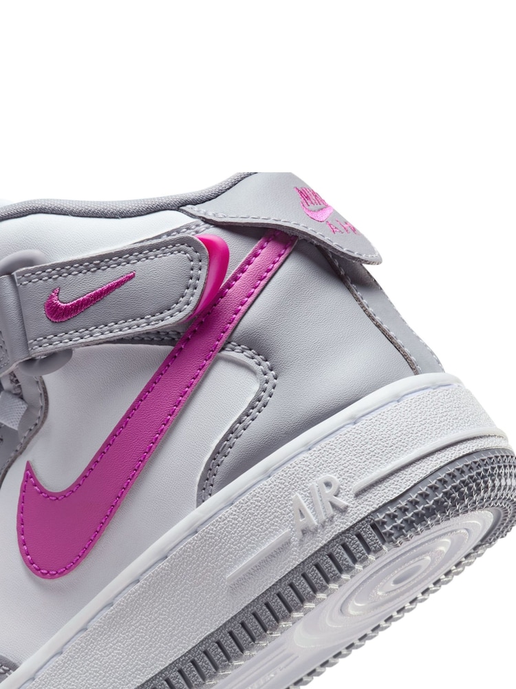 Nike Grey/White Youth Air Force 1 Mid EasyOn Trainers - Image 13 of 13