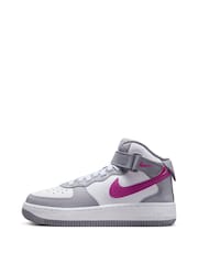Nike Grey/White Youth Air Force 1 Mid EasyOn Trainers - Image 2 of 13