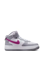 Nike Grey/White Youth Air Force 1 Mid EasyOn Trainers - Image 3 of 13