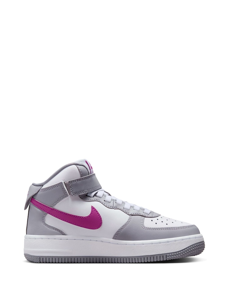 Nike Grey/White Youth Air Force 1 Mid EasyOn Trainers - Image 3 of 13