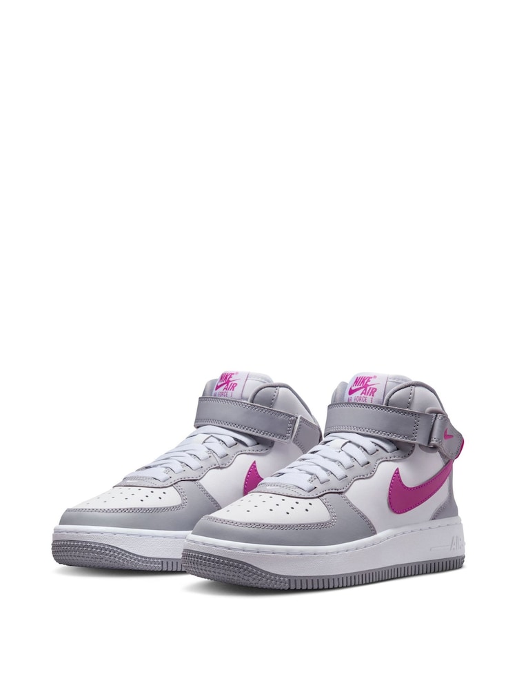 Nike Grey/White Youth Air Force 1 Mid EasyOn Trainers - Image 5 of 13