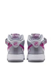 Nike Grey/White Youth Air Force 1 Mid EasyOn Trainers - Image 6 of 13