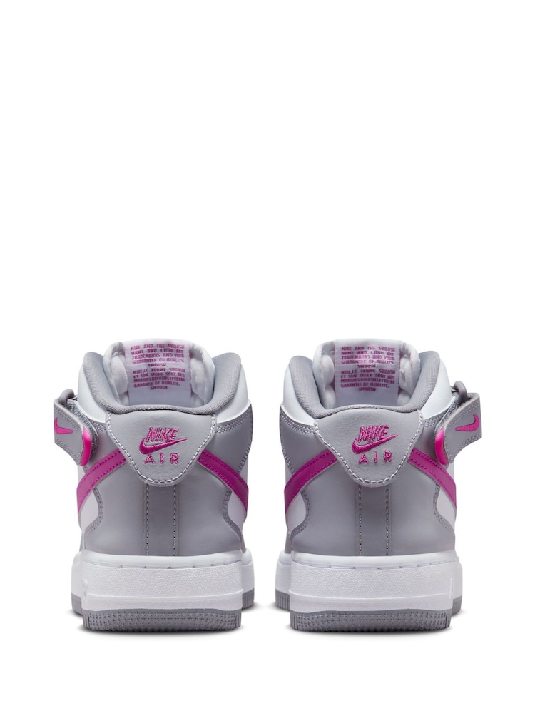Nike Grey/White Youth Air Force 1 Mid EasyOn Trainers - Image 6 of 13