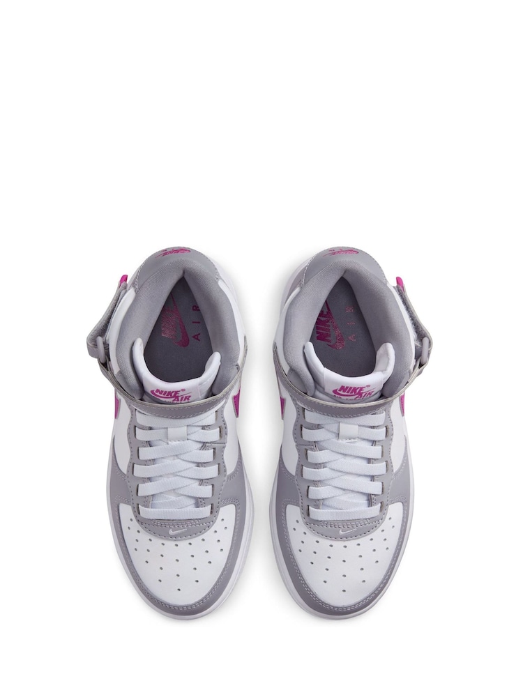 Nike Grey/White Youth Air Force 1 Mid EasyOn Trainers - Image 8 of 13