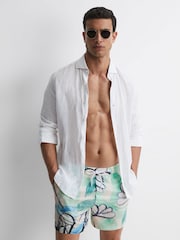 Reiss Multi Pacific Watercolour Drawstring Swim Shorts - Image 1 of 4