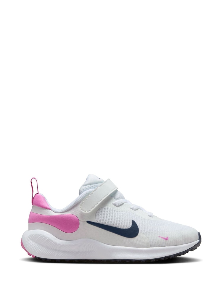 Nike White/Pink Junior Revolution 7 Trainers - Image 1 of 8