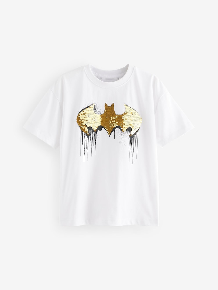 White 100% Cotton Licensed Flip Sequin Batman T-Shirt (3-15yrs) - Image 1 of 4
