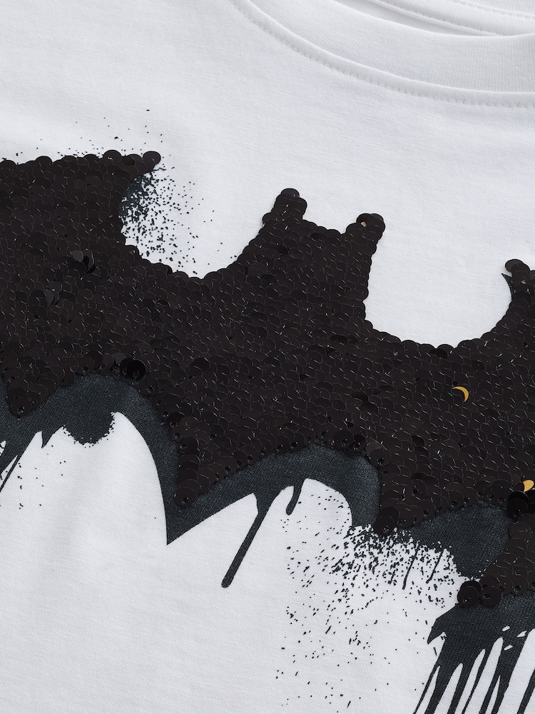 White 100% Cotton Licensed Flip Sequin Batman T-Shirt (3-15yrs) - Image 4 of 4