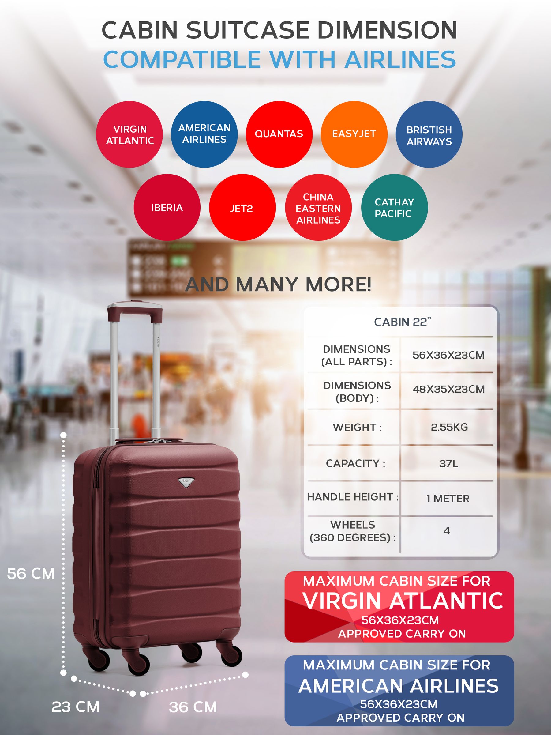 Cabin luggage 56x36x23 hot sale