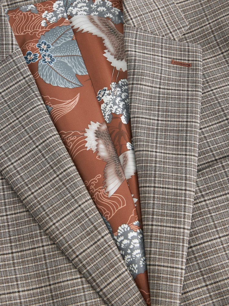 Taupe Skinny Fit Trimmed Check Suit: Jacket - Image 10 of 10 Taupe Skinny Fit Trimmed Check Suit: Jacket - Image 10 of 10