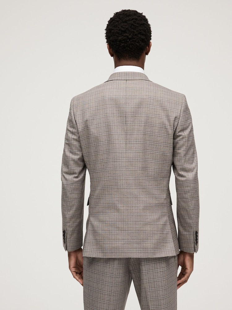 Taupe Skinny Fit Trimmed Check Suit: Jacket - Image 2 of 10
