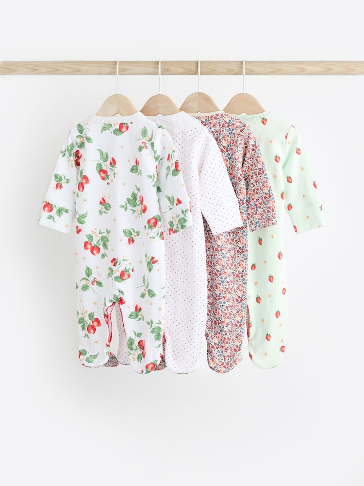 Red/White Baby Footed 100% Cotton Sleepsuits 4 Pack (0-3yrs) - Image 1 of 12