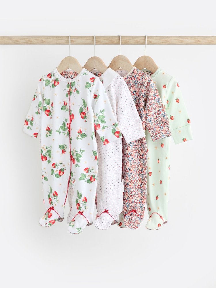 Red/White Baby Footed 100% Cotton Sleepsuits 4 Pack (0-3yrs) - Image 2 of 12