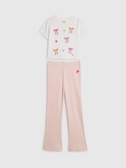 River Island Pink Bow Baby T-Shirt & Kickflare Legging Set - Image 1 of 4