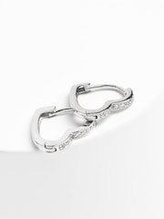 Sterling Silver Heart Hoop Earrings with Cubic Zirconia - Image 1 of 3