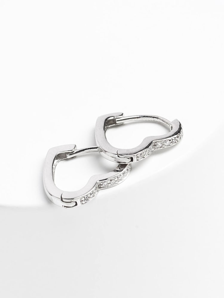 Sterling Silver Heart Hoop Earrings with Cubic Zirconia - Image 1 of 3