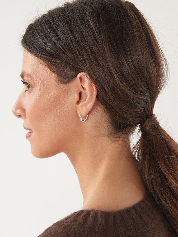Sterling Silver Heart Hoop Earrings with Cubic Zirconia - Image 2 of 3