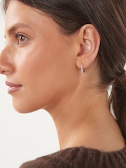Sterling Silver Heart Hoop Earrings with Cubic Zirconia - Image 3 of 3