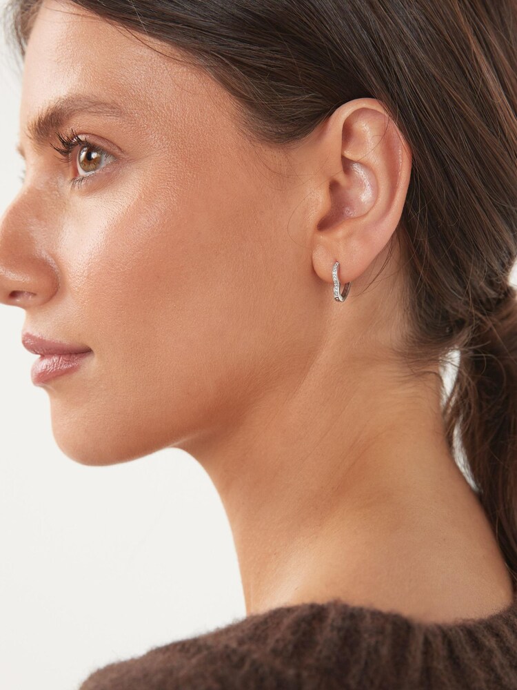 Sterling Silver Heart Hoop Earrings with Cubic Zirconia - Image 3 of 3