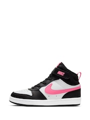 Nike Black/Pink Junior Court Borough Mid Trainers - Image 2 of 11