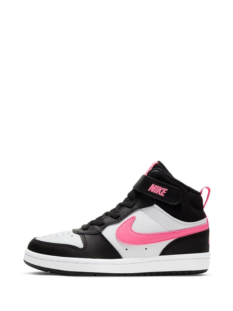 Nike Black/Pink Junior Court Borough Mid Trainers - Image 2 of 11