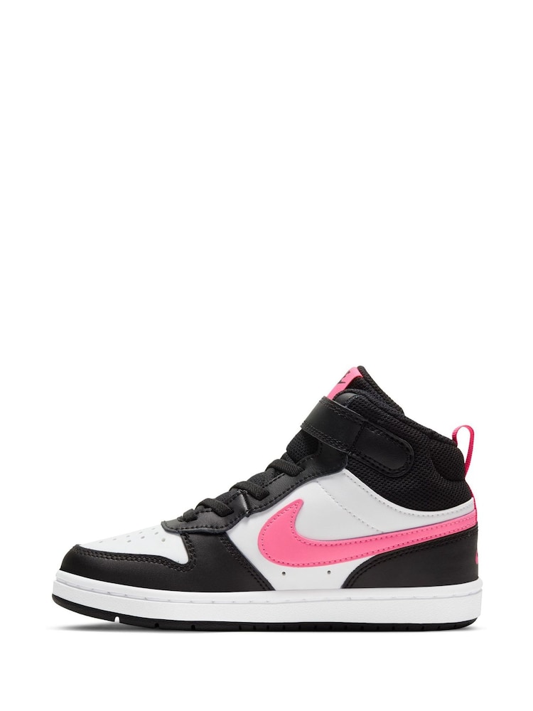 Nike Black/Pink Junior Court Borough Mid Trainers - Image 4 of 11