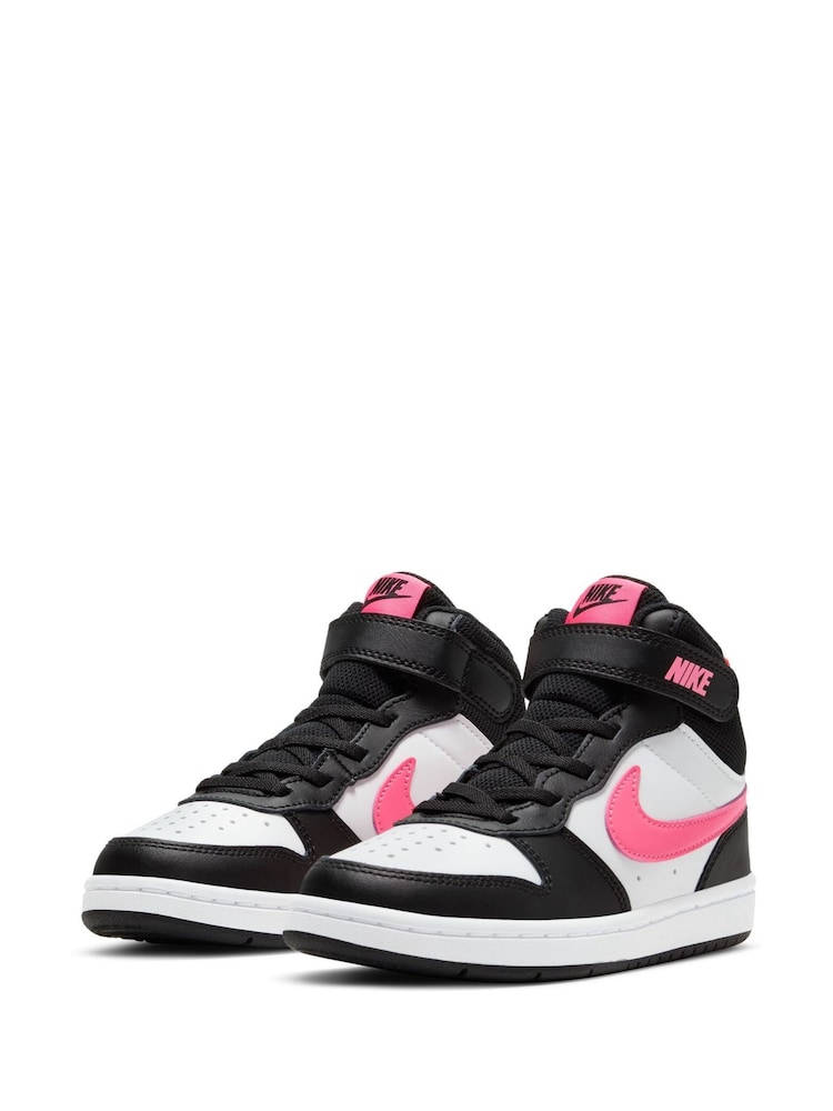 Nike Black/Pink Junior Court Borough Mid Trainers - Image 5 of 11