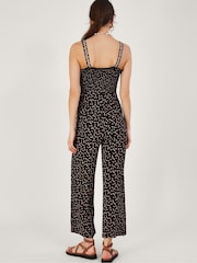 Monsoon Black Dot Print Shirred Jumpsuit in Lenzing™ EcoVero™ - Image 2 of 5