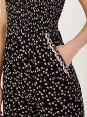 Monsoon Black Dot Print Shirred Jumpsuit in Lenzing™ EcoVero™ - Image 4 of 5