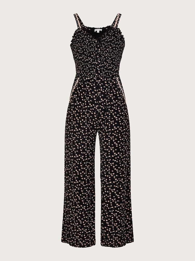 Monsoon Black Dot Print Shirred Jumpsuit in Lenzing™ EcoVero™ - Image 5 of 5