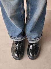 Black Textured Patent Extra Wide Fit Forever Comfort® Lace-Up Boots - Image 2 of 7
