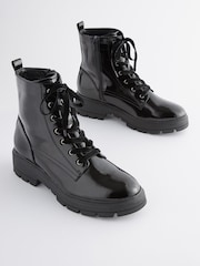 Black Textured Patent Extra Wide Fit Forever Comfort® Lace-Up Boots - Image 3 of 7