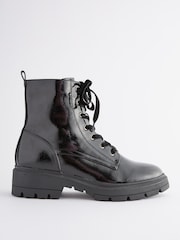 Black Textured Patent Extra Wide Fit Forever Comfort® Lace-Up Boots - Image 4 of 7