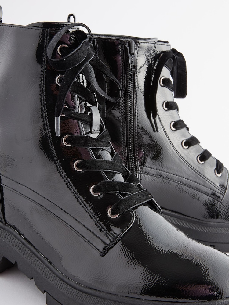 Black Textured Patent Extra Wide Fit Forever Comfort® Lace-Up Boots - Image 7 of 7