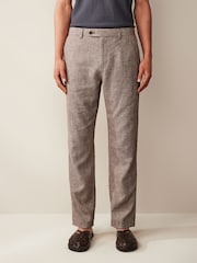 Brown Textured Linen Blend Trousers - Image 1 of 5