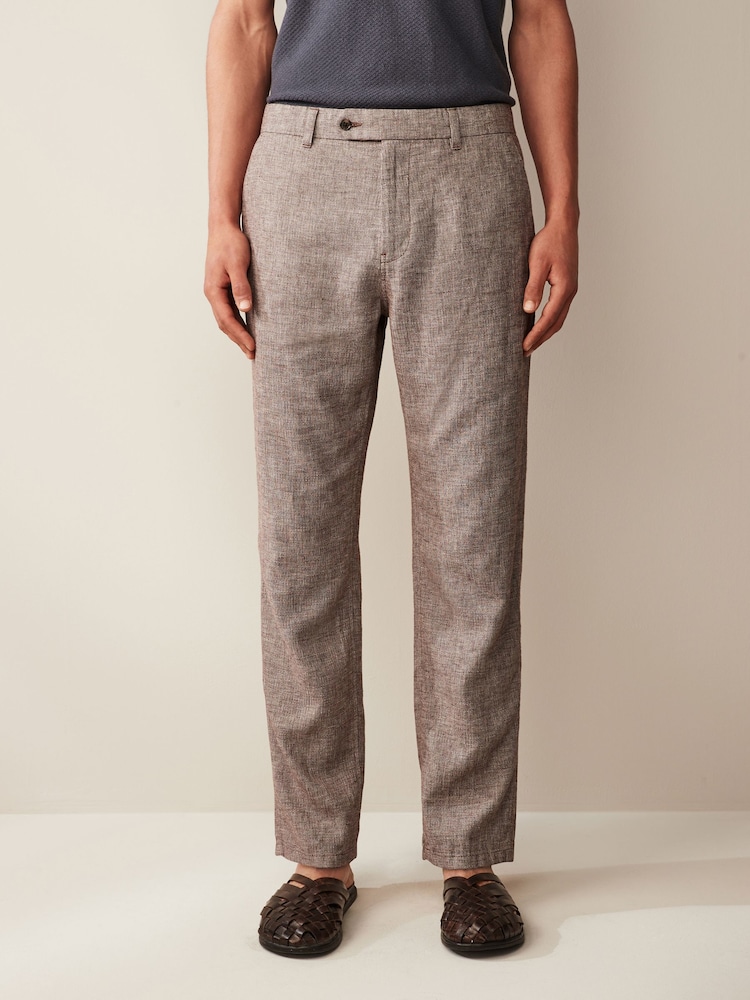 Brown Textured Linen Blend Trousers - Image 1 of 5