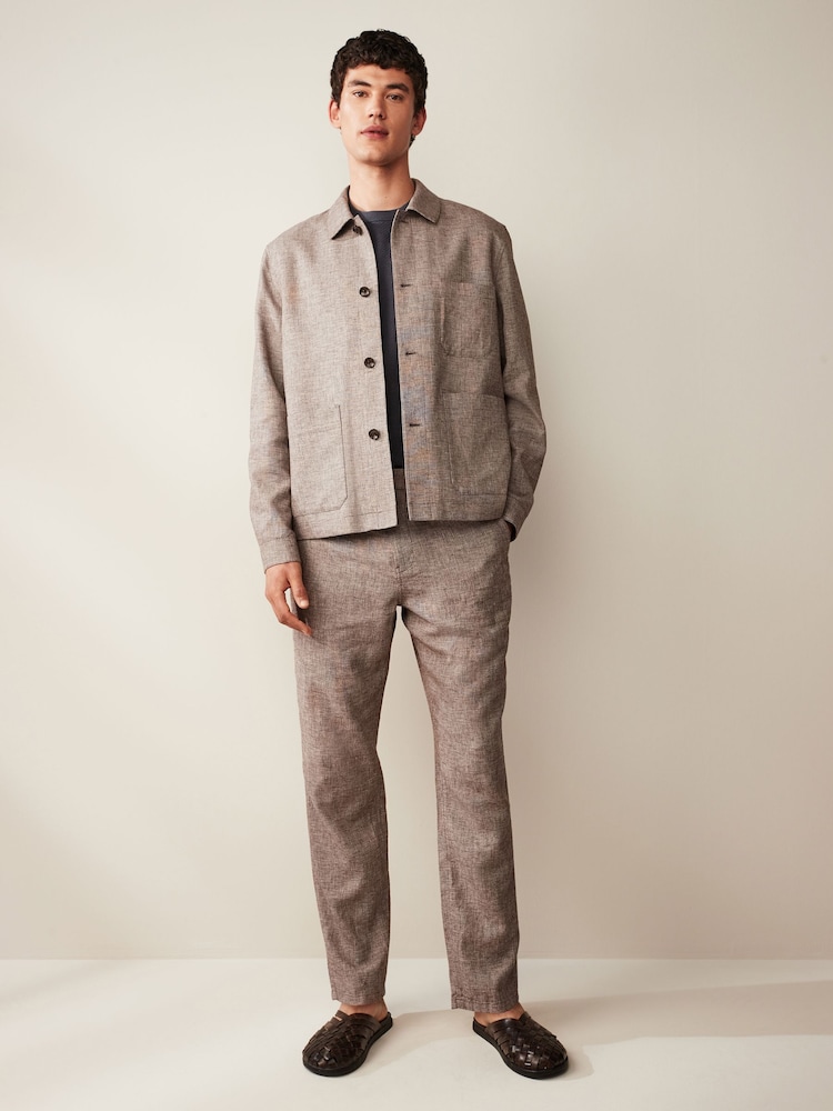 Brown Textured Linen Blend Trousers - Image 2 of 5