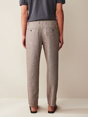 Brown Textured Linen Blend Trousers - Image 3 of 5