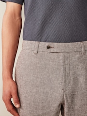 Brown Textured Linen Blend Trousers - Image 4 of 5