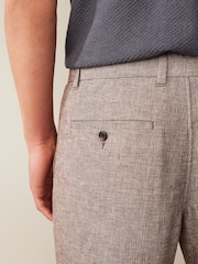 Brown Textured Linen Blend Trousers - Image 5 of 5