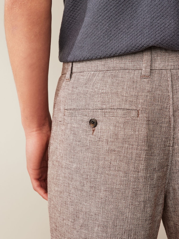 Brown Textured Linen Blend Trousers - Image 5 of 5