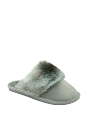 Dunlop Green Ladies Closed Toe Faux Fur Mule Slippers - Image 1 of 4
