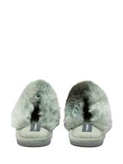 Dunlop Green Ladies Closed Toe Faux Fur Mule Slippers - Image 3 of 4