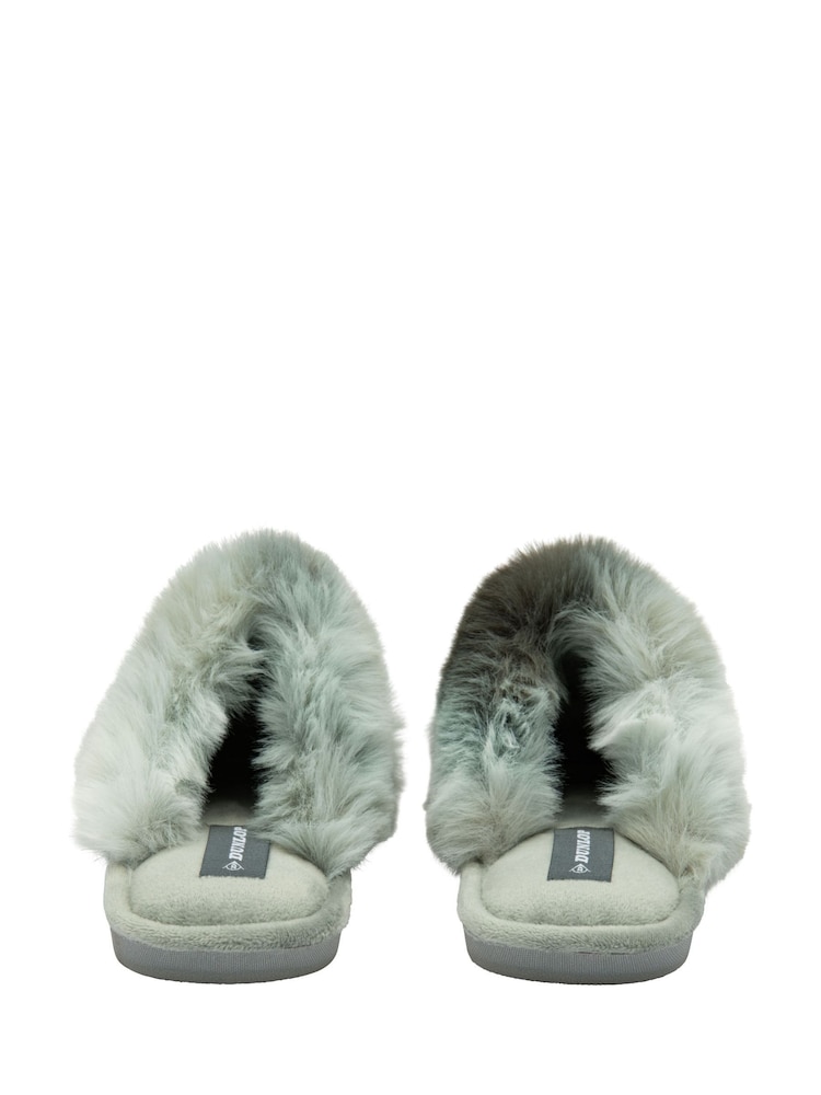 Dunlop Green Ladies Closed Toe Faux Fur Mule Slippers - Image 3 of 4