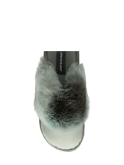 Dunlop Green Ladies Closed Toe Faux Fur Mule Slippers - Image 4 of 4