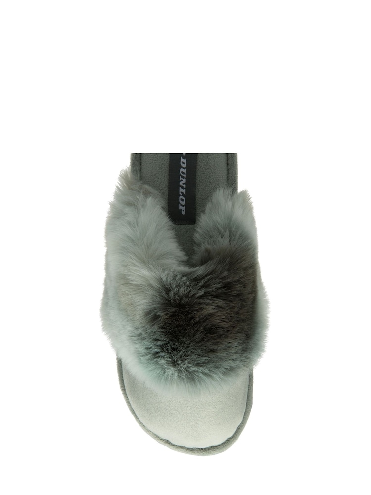 Dunlop Green Ladies Closed Toe Faux Fur Mule Slippers - Image 4 of 4